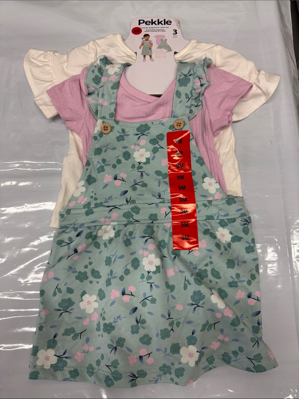 Pekkle Pink Tee with Mint Floral Pinafore Set